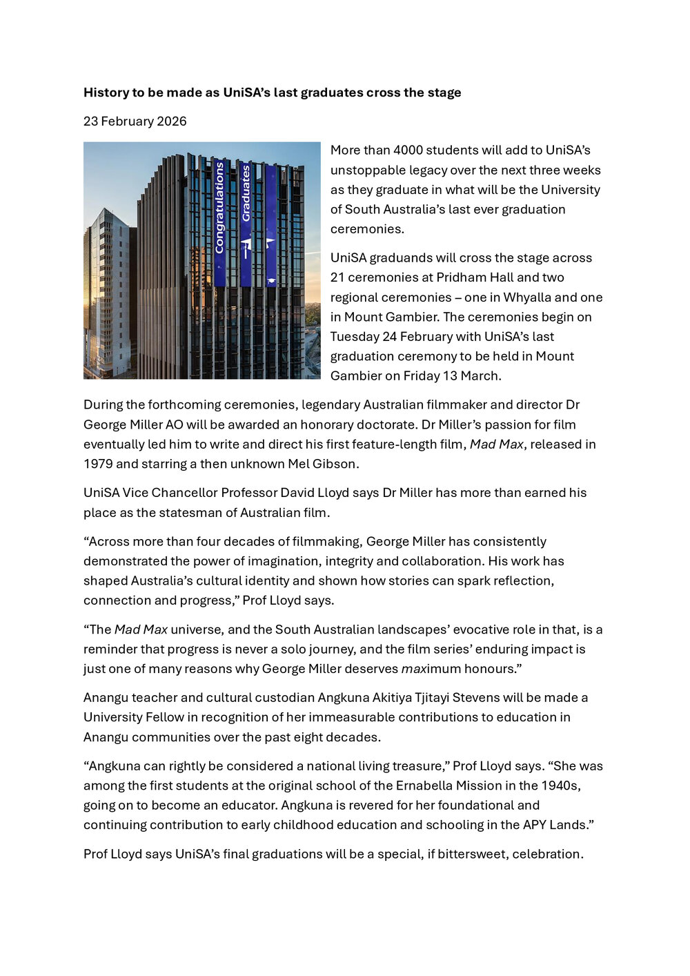 UniSA's final graduates