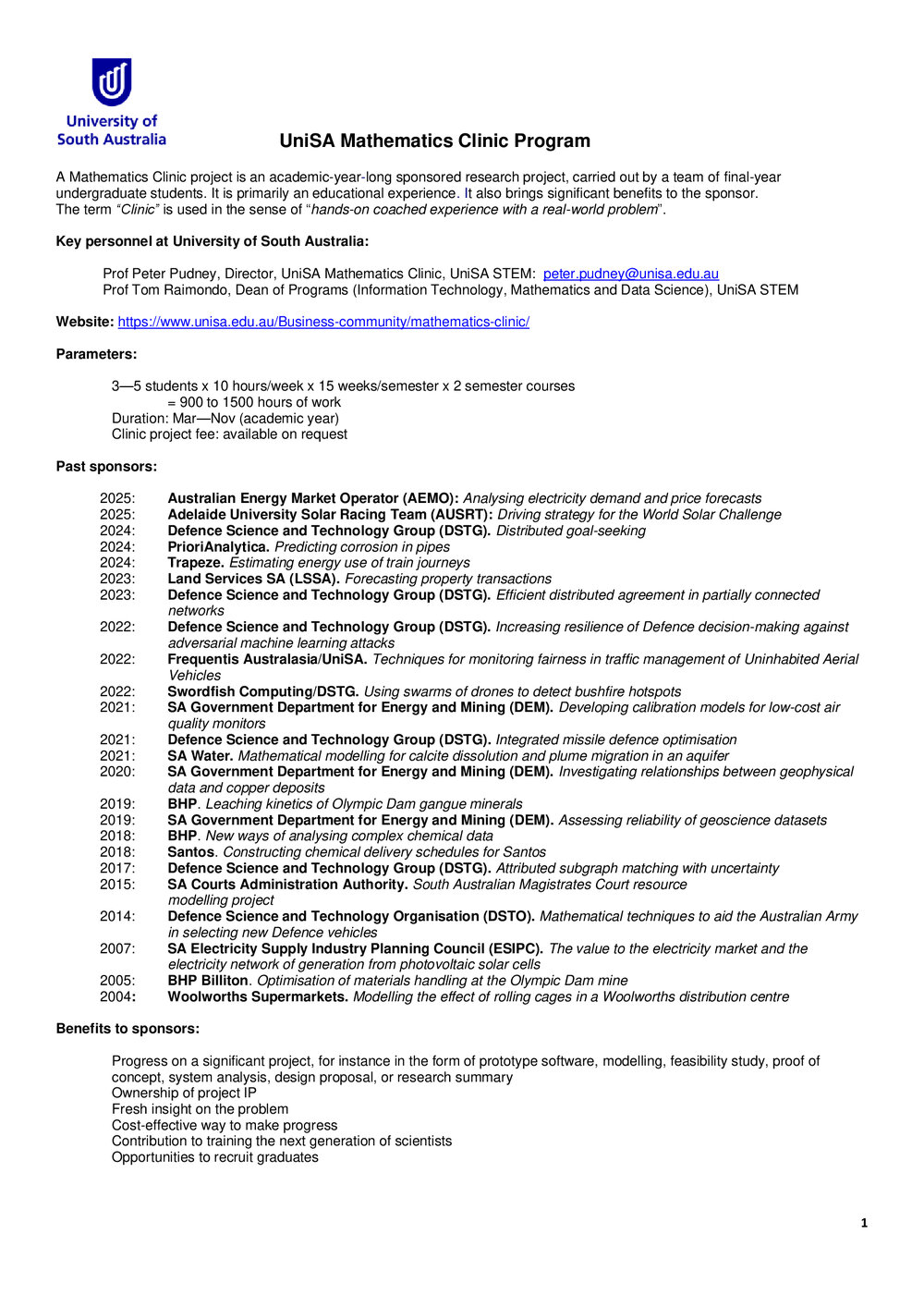 UniSA Mathematics Clinic information flyer