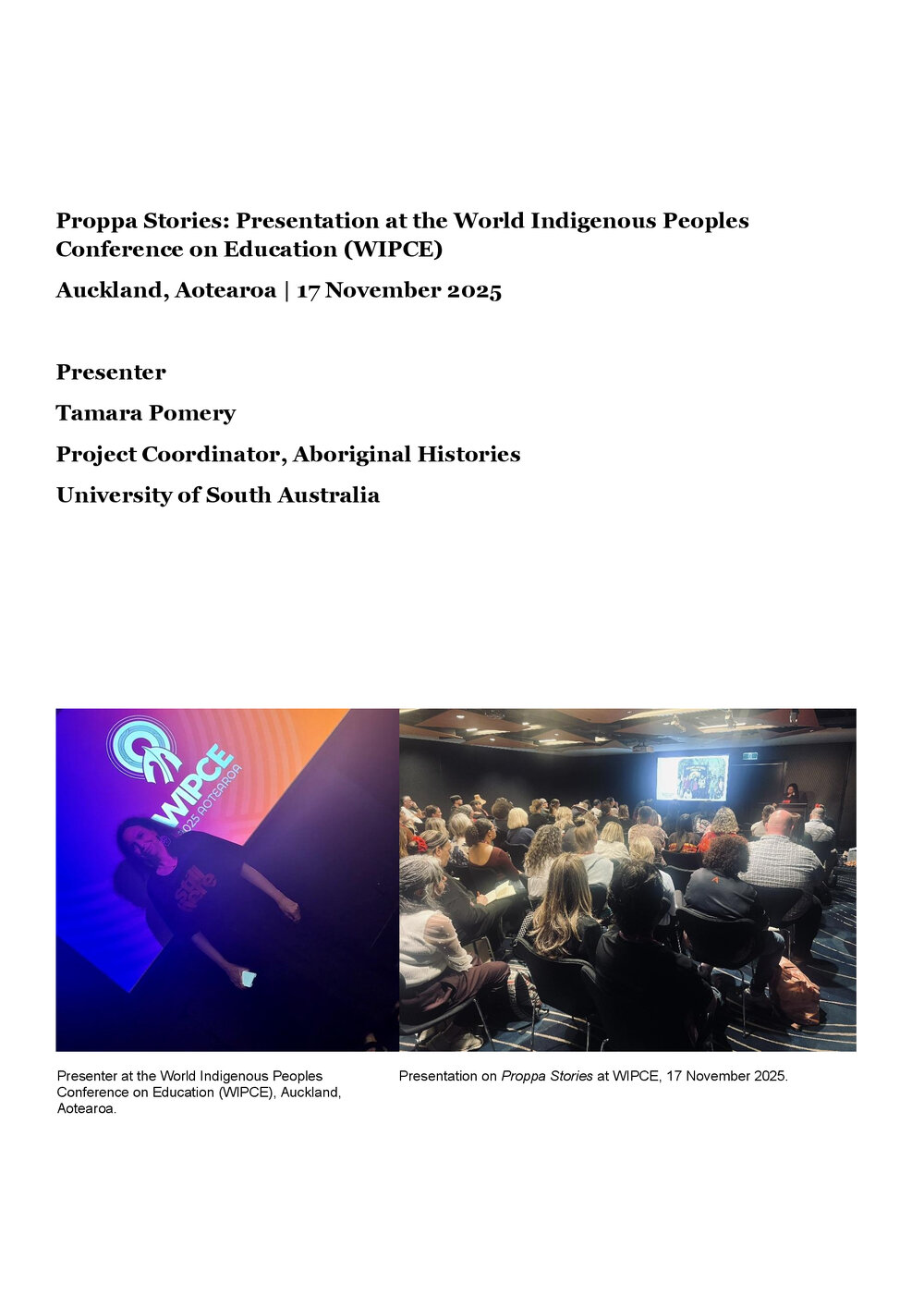 Proppa Stories: Presentation at WIPCE